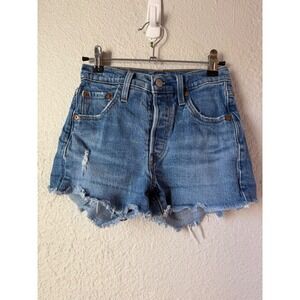 Levi Strauss 501 Cutoff Denim Jean Shorts Distressed Raw Hem Blue Womens Size 28